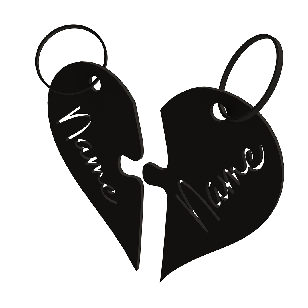 2 Keychains - Couple's Heart Customizable