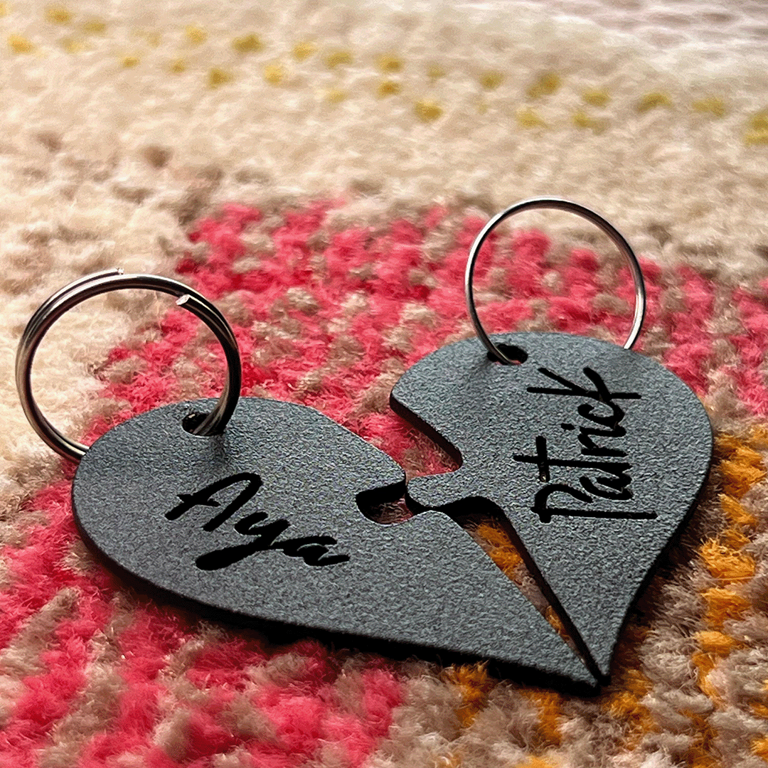 2 Keychains - Couple's Heart Customizable