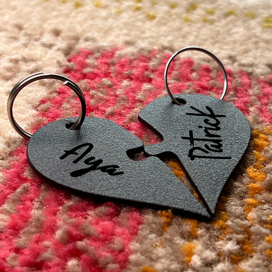 2 Keychains - Couple's Heart Customizable