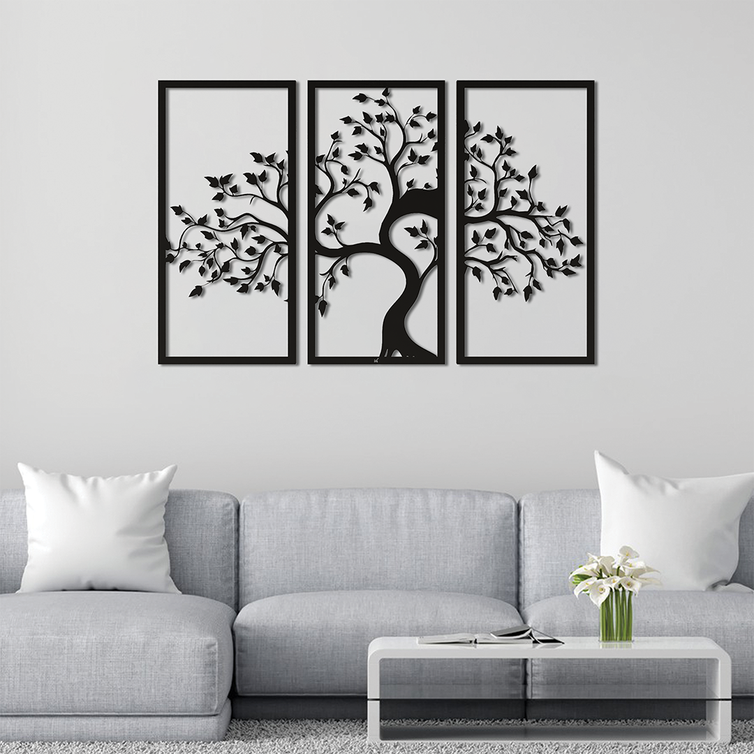 Three framed black and white customizable wall art in Lebanon on a gray wall above a sofa.