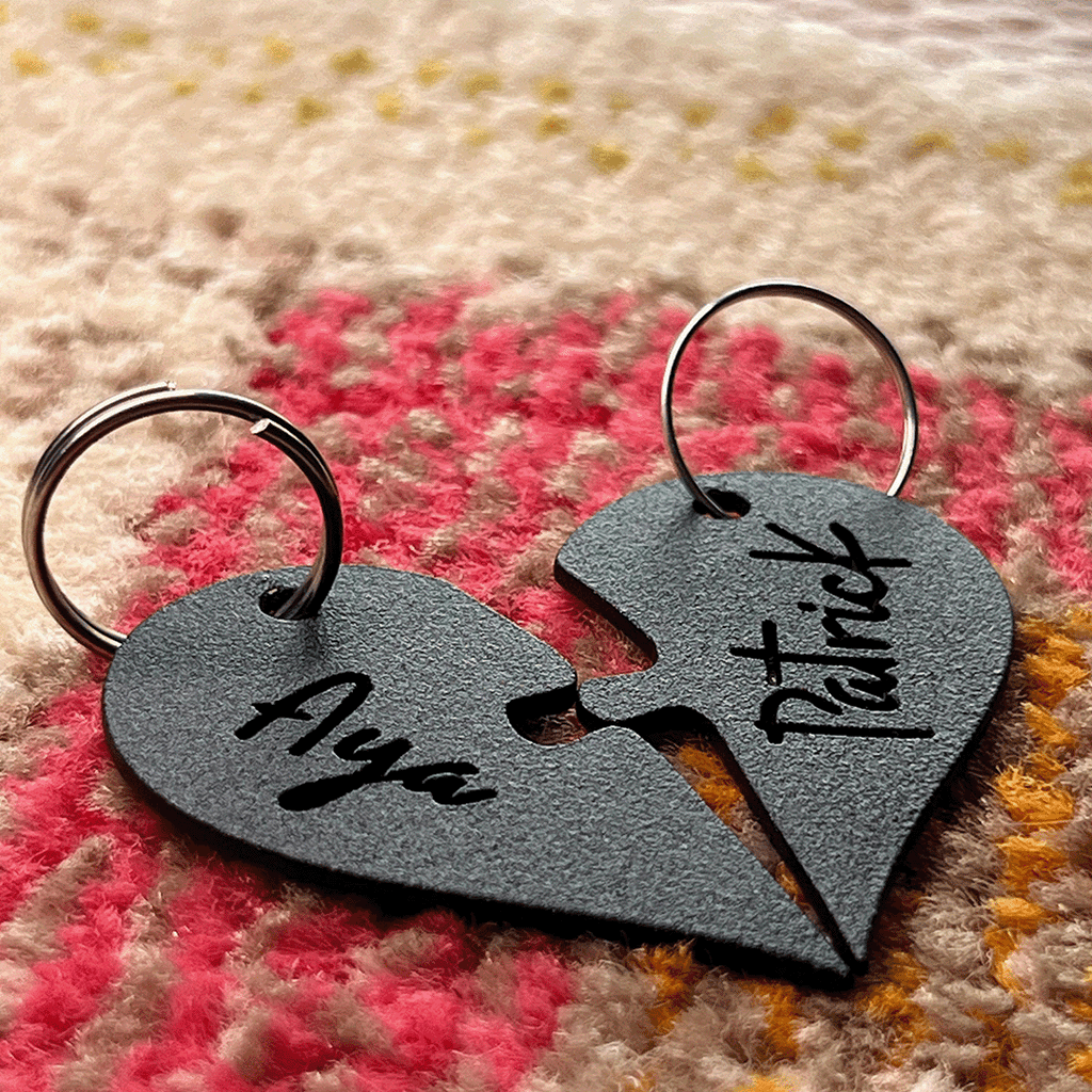 2 Keychains - Couple's Heart Customizable