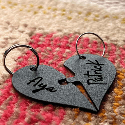 2 Keychains - Couple's Heart Customizable