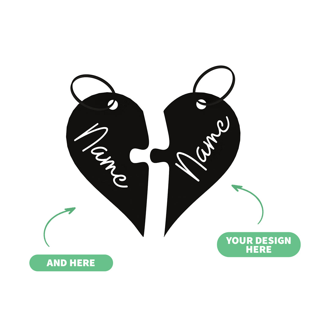 2 Keychains - Couple's Heart Customizable